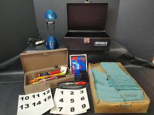 lot 524 image: Brinks Home Security Safe Box with Desk Lamp, Coin Wrappers and Assecories