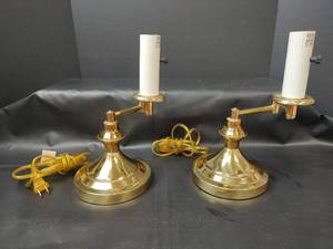 lot 532 image: Pair of Brass Candelabras Electric Table Lamps with Swing Arms