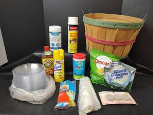 lot 545 image: Household Cleaning Supplies with Basket