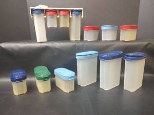 lot 573 image: Tupperware Hanging Spice Rack with Various Spice Containers