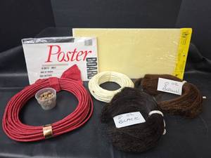 lot 594 image: Craft Supplies - Poster Board, Horse Hair, Raffia, Beeswax Kit, and More