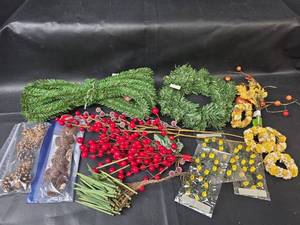 lot 603 image: Christmas Greenery, Garland, Floral Picks, Berries, and Pinecones