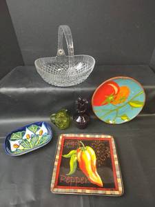 lot 622 image: Vintage Ceramic and Glassware,  Basket, Plates, Bowls and Vessels