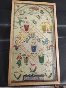 lot 634 image: Vintage Northwestern Products 5 Game Electric Poosh-M-Up Baseball Pinball Machine. Electrical Part Does Not Work, 13 x 2 x 23