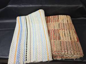 lot 647 image: Striped Rug and Patterned Upholstery FabricRug