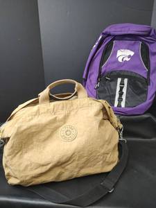 lot 808 image: Backpack Purple K-State Wildcat and Kipling Tan Duffle Bag