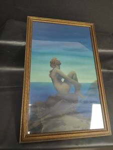 lot 818 image: Framed Print Figure at Seashore with Sky and Stars, 14 x 21.5