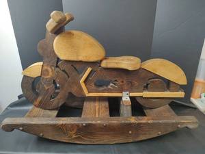 lot 830 image: Wooden Rocking Motorcycle, 34 x 13 x 22.5. Very Sturdy