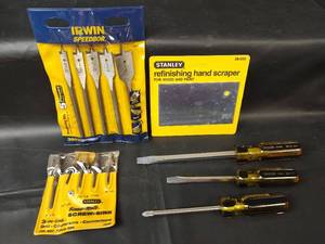 lot 856 image: NEW ITEMS Stanley Spade Bits, Scraper, Counterbore Set and Screwdrivers