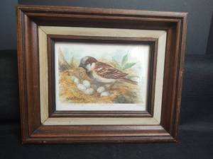 lot 11 image: Maleta Forsberg, Kansas Watercolorist Artist, Nest Watcher Framed Print 3311000, Signed, 12 x 10