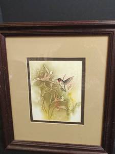 lot 16 image: E. Groves, Kansas Watercolor Artist, Hummingbird, Signed, 9.5 x 11