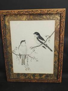 lot 17 image: E. Groves, Kansas Artist, Pied Flycatchers Drawing, Signature, 8 x 10
