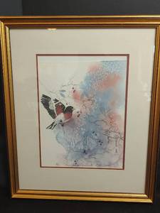 lot 19 image: E. Groves, Kansas Watercolor Artist, Rose-Breasted Grosbeak Framed Print 52200, Signed, 15 x 17.5