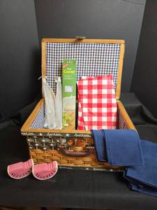 lot 214 image: Picnic Basket Set with Net Food Covers, Linens, and Accessories