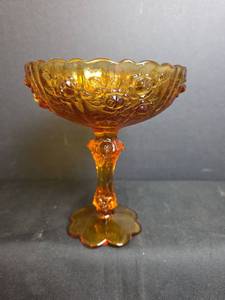 lot 220 image: Fenton Amber Glass Cabbage Rose Compote Pedestal Bowl