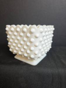 lot 221 image: Fenton Hobnail Milk Glass Planter Pot Square Footed