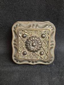 lot 244 image: Square Ornamental Pill Box with Floral Relief and Hallmarks