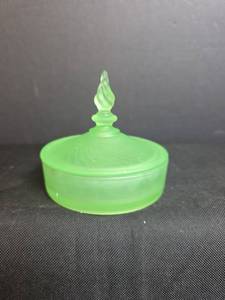 lot 249 image: Uranium Glass Covered Dish with Finial Lid