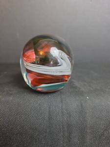 lot 257 image: Brickmann West Virginia Glass Paperweight Swirl Red White Teal