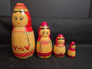 lot 261 image: Nesting Dolls Set 4-Piece Red Yellow Hand-Painted