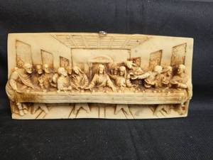 lot 263 image: Carved Relief Panel Last Supper Scene with Hanging Loop