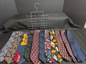 lot 279 image: Lot of 11 Neckties with Wire Hanger Organizer