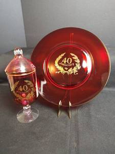 lot 290 image: 40th Anniversary Red Plate and Container