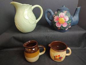 lot 294 image: Decorative Pitchers with Enamel and Ceramic Cups