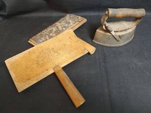 lot 309 image: Vintage Wool Brushes and Sad Iron