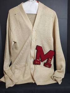 lot 337 image: Vintage Puritan All Wool Cardigan Sweater with School M Letter Patch