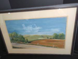 lot 351 image: Pastels Rolling Fields Rural Scene by Kansas Artist Jane M. Gehring, 33 x 22, Signed