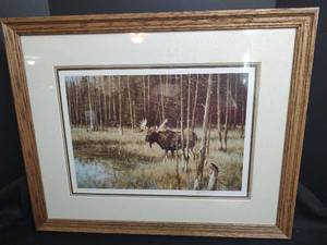 lot 352 image: Artist Michael Sieve, Moose in Forest Landscape, 5071500,  Signed, 25.5 x 20