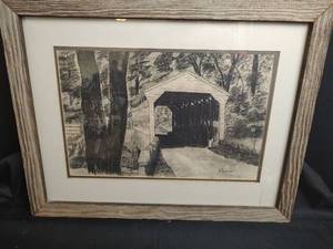 lot 358 image: Ken Preheim, Covered Bridge, Signed, 24.5 x 19