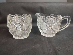 lot 366 image: Vintage Clear Cut Glass Creamer and Sugar Bowl