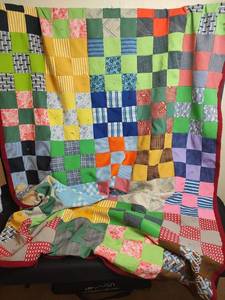 lot 372 image: Home Made Patchwork Lap Quilt with Fleece Backing