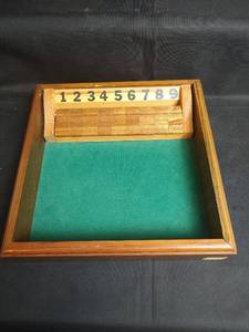 lot 419 image: Vintage Shut the Box Wooden Dice Game Board