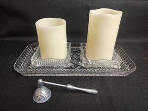 lot 430 image: Vintage Cut Glass with Battery Operated Candles and Snuffer