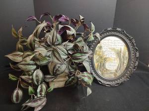 lot 441 image: Framed Religious Print with Artificall Plant