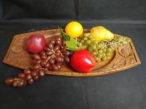 lot 442 image: Carved Wooden Platter with Decorative Fruit