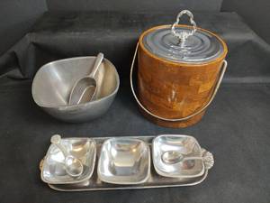 lot 471 image: Ice Bucket with Scoop, Metal Serving Tray with Bowls
