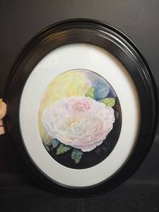 lot 488 image: Framed Watercolor Painting, Pink Rose by Kansas Artist Velera Adams, Signed