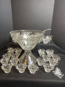lot 507 image: Cut Glass Punch Bowl, including 37 Matching Cups with Ladle
