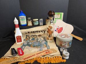 lot 541 image: Vintage Collectibles Phillips Milk of Magnesia, Shoe Cream, Liqueurs, Embroidery Paint Medication Bottles and More