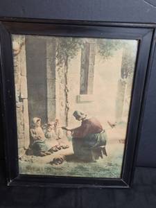 lot 561 image: Feeding Her Birds by Jean-Francois Millet Antique Print
