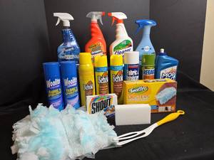 lot 645 image: Cleaning Supplies - Woolite, Behold, Shout, Swiffer Dusters, and More