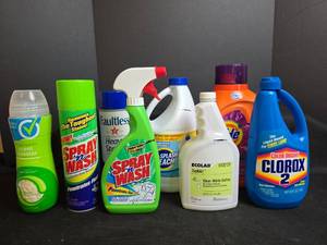 lot 646 image: Cleaning Supplies - Laundry Stain Remover, Bleach, Tide, and Disinfectant