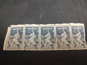 lot 714 image: Vintage US 20c Babe Ruth Stamps, 5 Unused