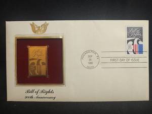 lot 716 image: Vintage Bill of Rights 200th Anniversary, 25 Cent Stamp 1989 with First Day of Issue