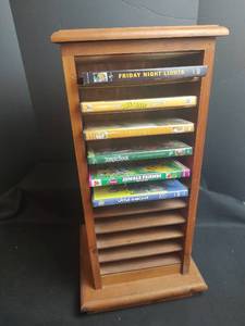 lot 724 image: Wood DVD Storage Cabinet, Holds 22 DVDs, 9.75x12x24.5
