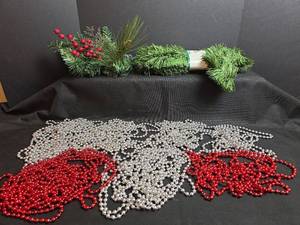 lot 741 image: Holiday Time Outdoor Pine Garland 18 Feet 3 IN 4 Ply with Beaded Accents